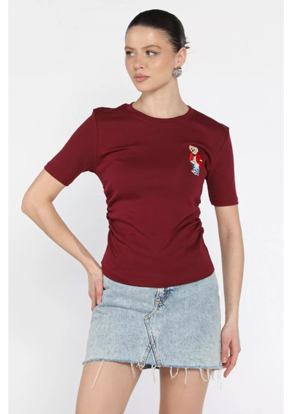 Kadın Nakış Detaylı Yanlar Büzgülü Bluz P-00016486