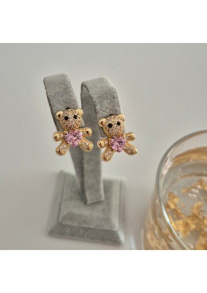 Vip Özel Seri Gold Renk Taşlı Ayıcık Kadın Küpe modelleri