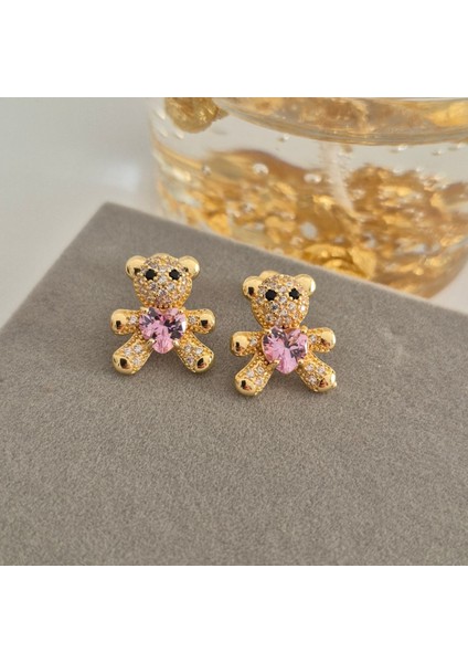 Vip Özel Seri Gold Renk Taşlı Ayıcık Kadın Küpe indirimleri