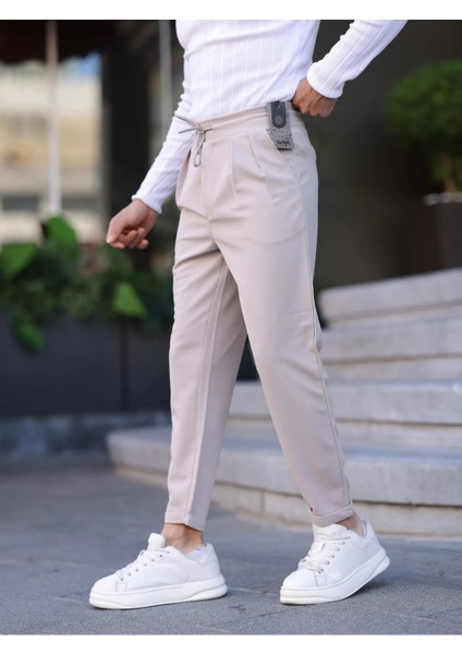 Erkek Örme Kumaş Pileli Duble Paça Rahat Kalıp Casual Jogger Pantolon modelleri