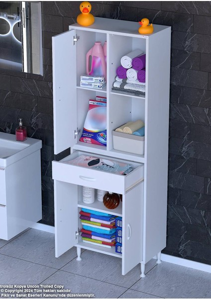 60 x 173 x 32,5 Cm’lik 1 Çekmece 3 Kapak 3 Raf 6 Göz Bölmeli Organizatör Çok Amaçlı Mutfak Dolabı