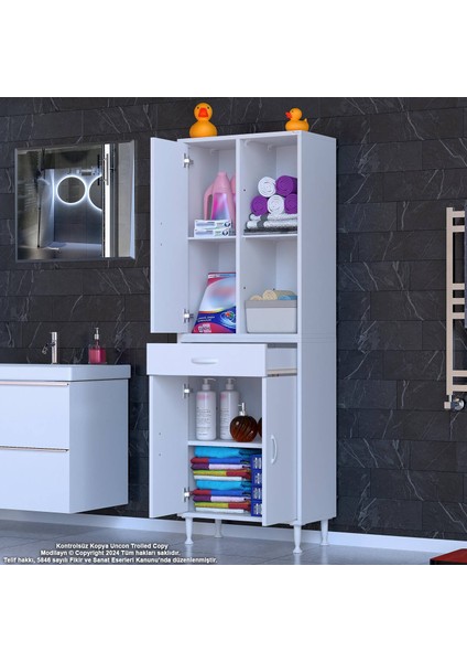 60 x 173 x 32,5 Cm’lik 1 Çekmece 3 Kapak 3 Raf 6 Göz Bölmeli Organizatör Çok Amaçlı Mutfak Dolabı indirimleri