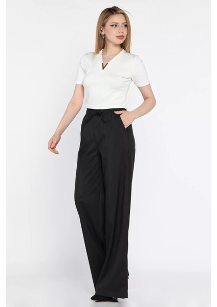 Bel Lastikli Bağcıklı Bol Paça Kadın Pantolon P-00016656