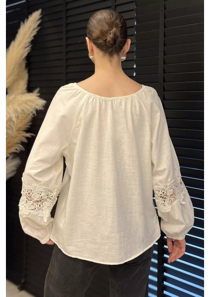 Yaka Bağlamalı Kol Fisto Detaylı Keten Bluz P-00016424 modelleri