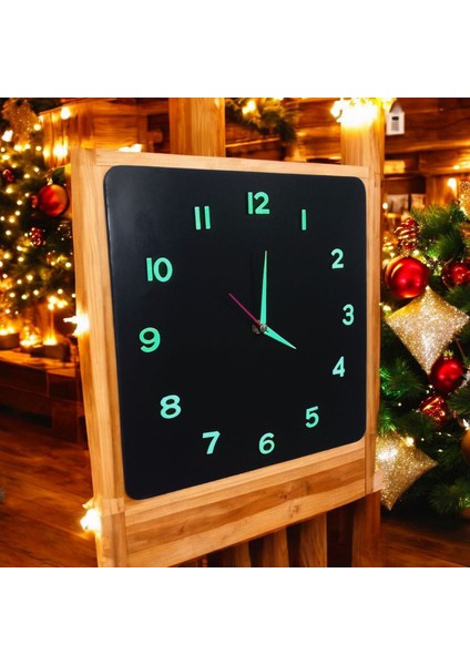 Fosforlu 3D Kabartma Rakam Ahşap Camsız 30*30 cm Kare Siyah Duvar Saati fırsatları