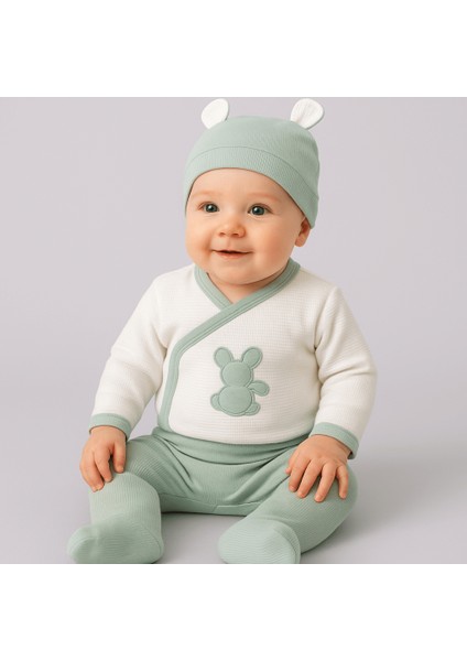 Yenidoğan Kendinden Eldivenli ve Patikli Tavşanlı 4lü Bebek Hastane Çıkışı