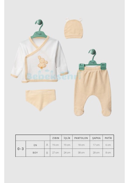 Kendinden Eldivenli Tavşanlı 4lü Yenidoğan Hastane Çıkış Seti modelleri