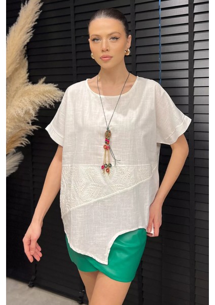 Dantel Işlemeli Aksesuarlı Kadın Keten Bluz P-00016420 fiyatları