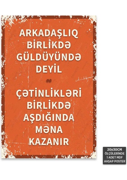 PT1251-AZE – Arkadaşlık Azerbaycan Türkçesi Retro Mdf Ahşap Poster (20X30CM)