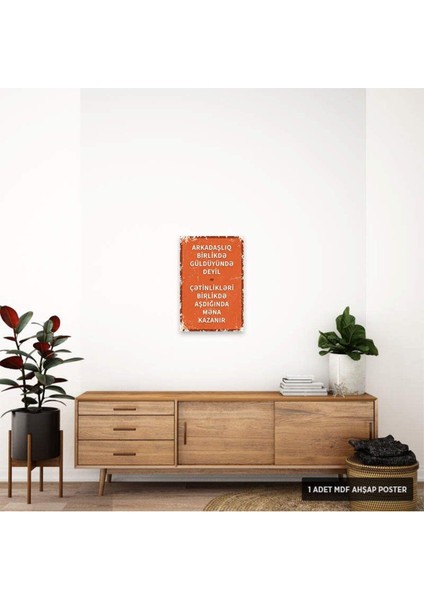PT1251-AZE – Arkadaşlık Azerbaycan Türkçesi Retro Mdf Ahşap Poster (20X30CM)