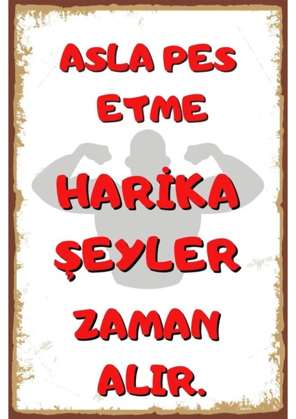 Asla Pes Etme Motive Edici Duvar Yazıları Retro Ahşap Poster