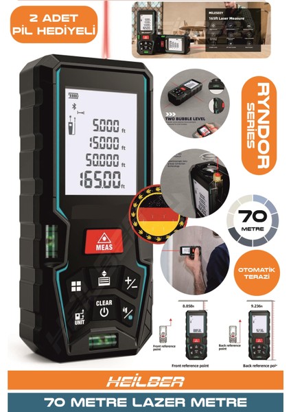50M Dijital Lazer Metre – Yüksek Hassasiyetli Mesafe Ölçer | LCD Ekranlı | Otomatik Alan/hacim Hesaplama