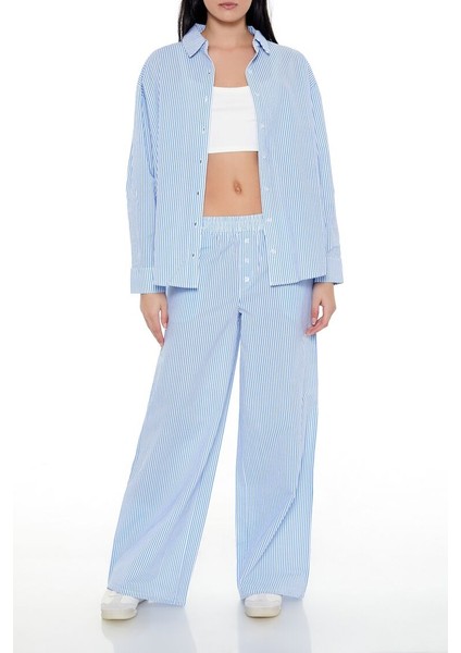 Çizgili Mid-Rise Wide-Leg Pantolon modelleri