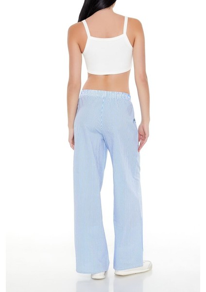 Çizgili Mid-Rise Wide-Leg Pantolon indirimleri
