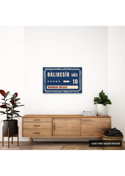 PT1050 - Balıkesir Şehir Tabelası Retro Mdf Ahşap Poster (20X30CM)