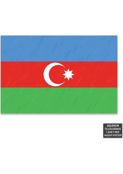 PT1262 - Azerbaycan Bayrağı Mdf Ahşap Poster (20X30CM)
