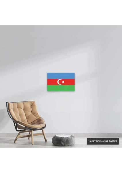 PT1262 - Azerbaycan Bayrağı Mdf Ahşap Poster (20X30CM)