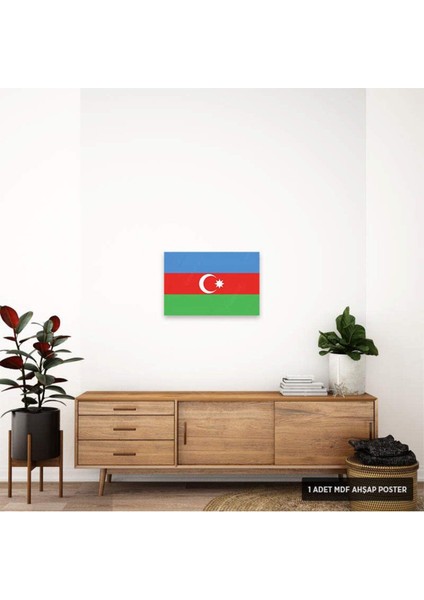 PT1262 - Azerbaycan Bayrağı Mdf Ahşap Poster (20X30CM)
