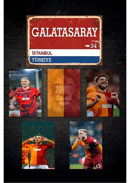 Galatasaray'ın Efsaneleri" Ahşap Poster Altılı Set 1(20*30CM) + 5(10*15CM)