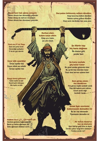 Pir Sultan Abdal Sözleri Retro Ahşap Poster