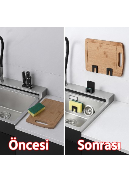 2 Adet Yapışkanlı Metal (1.5 Mm) Bulaşık Süngeri Tutucu Siyah Renk Mutfak Lavabo Banyo Rafı Islak Zemin için Kuvvetli Çift Taraflı Bant