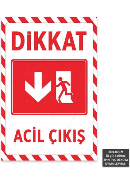 U1220 - Acil Çıkış Sol Yöne Aşağı Dekota Uyarı Levhası (20X30CM)