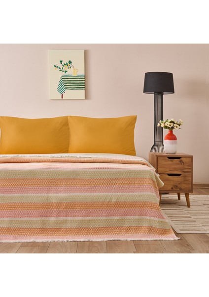 Soft Vita Çift Kişilik Pike - Ekru / Turuncu - 200X230 cm
