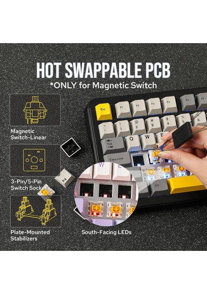 AK820 Max He Hall Effect Manyetik Switch Tft Ekranlı Oyun KLAVYESI-8000 Hz Kablolu 1000 Hz Kablosuz