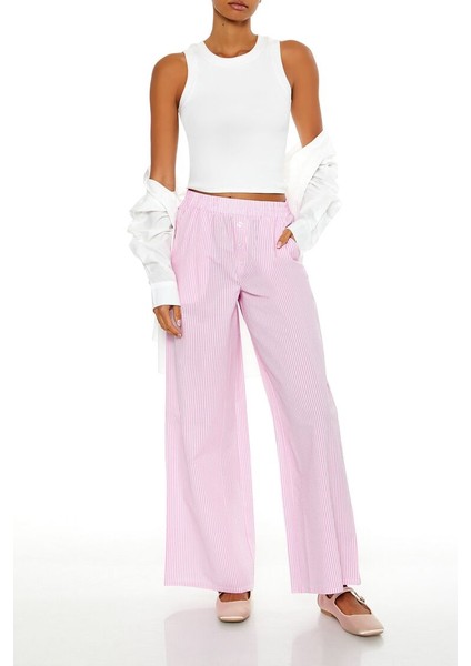 Çizgili Mid-Rise Wide-Leg Pantolon fiyatları