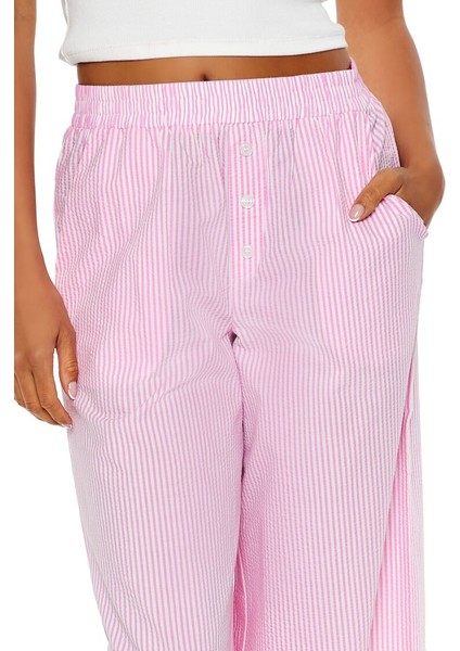 Çizgili Mid-Rise Wide-Leg Pantolon modelleri