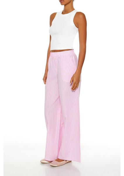 Çizgili Mid-Rise Wide-Leg Pantolon fırsatları