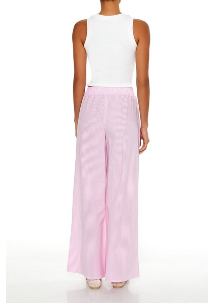 Çizgili Mid-Rise Wide-Leg Pantolon indirimleri