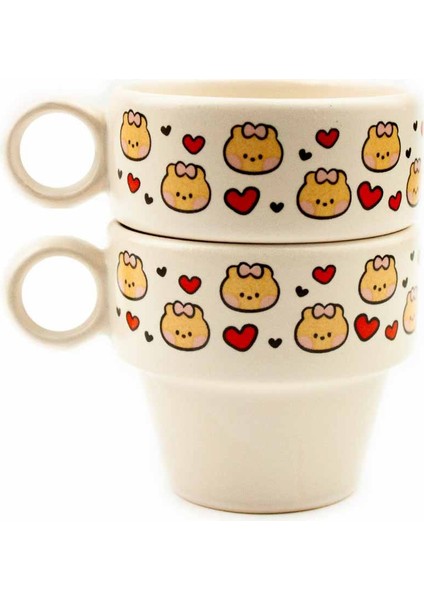 Kırmızı Kalpler & Puppy 2'li Espresso Bardak Seti - Hediye Seramik Fincan fiyatları