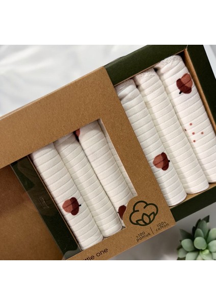 %100 Pamuklu Organik Kız - Erkek Bebek Ağız Mendili 7'li Set Kutulu