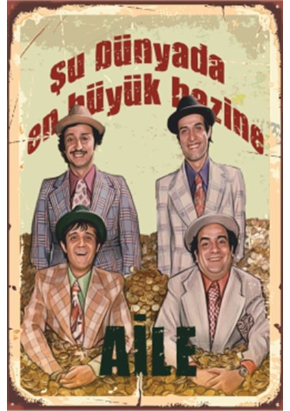 Yeşilçam Aile Pozu Retro Ahşap Poster