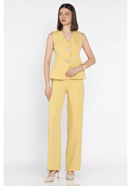 Düğme Detaylı Yelek Pantolon Ikili Takım P-00012581