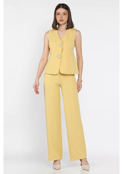 Düğme Detaylı Yelek Pantolon Ikili Takım P-00012581