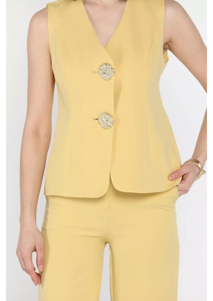 Düğme Detaylı Yelek Pantolon Ikili Takım P-00012581