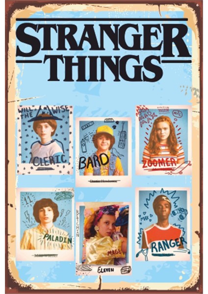 Stranger Things Karakterler Retro Ahşap Poster