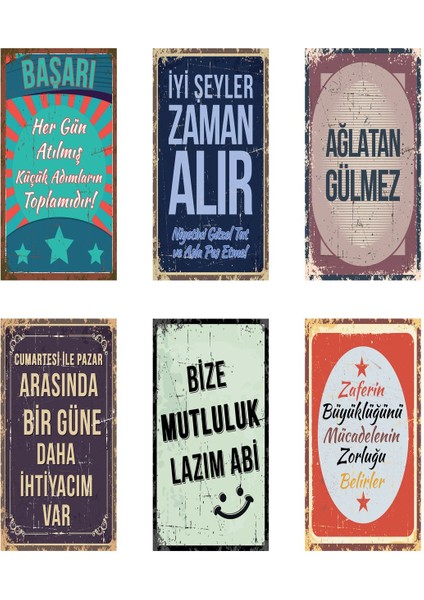 6lı Duvar Yazıları 10X20 Başarı Ahşap Poster Seti 10X20 3mm Mdf