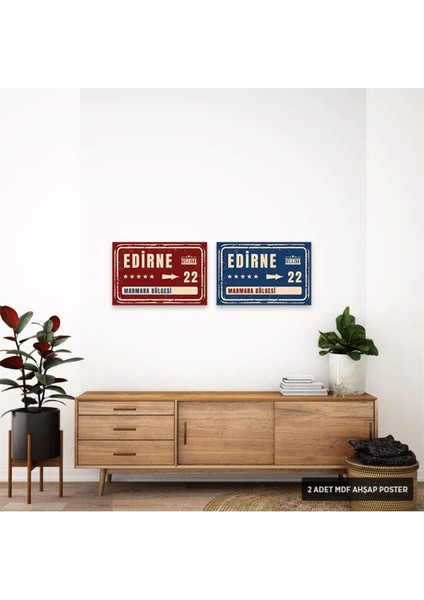 PS1060 - Edirne Şehir Tabelası Retro Mdf Ahşap Poster Set (2 Adet - 20X30CM)