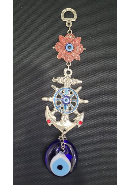 Nazar Boncuklu Nazarlık Çapa Denizci Cam Metal Duvar Süs El Yapım 22 cm Gümüş Renk Mini 1 Adet