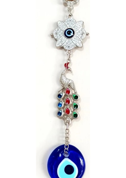 Nazar Boncuklu Nazarlık Çapa Denizci Cam Metal Duvar Süs El Yapım 22 cm Gümüş Renk Mini 1 Adet modelleri