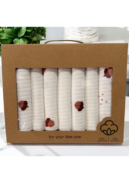 %100 Pamuklu Organik Kız - Erkek Bebek Ağız Mendili 7'li Set Kutulu