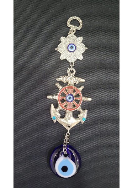 Nazar Boncuklu Nazarlık Çapa Denizci Cam Metal Duvar Süs El Yapım 22 cm Gümüş Renk Mini 1 Adet