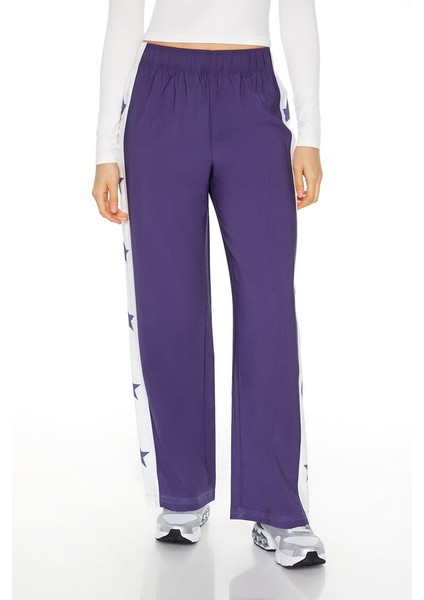 Çizgili Yıldız Desenli Wide-Leg Pantolon