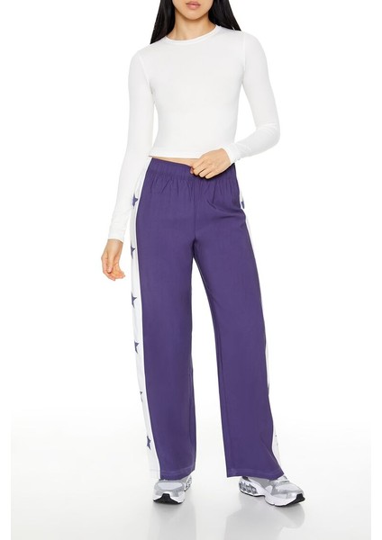 Çizgili Yıldız Desenli Wide-Leg Pantolon