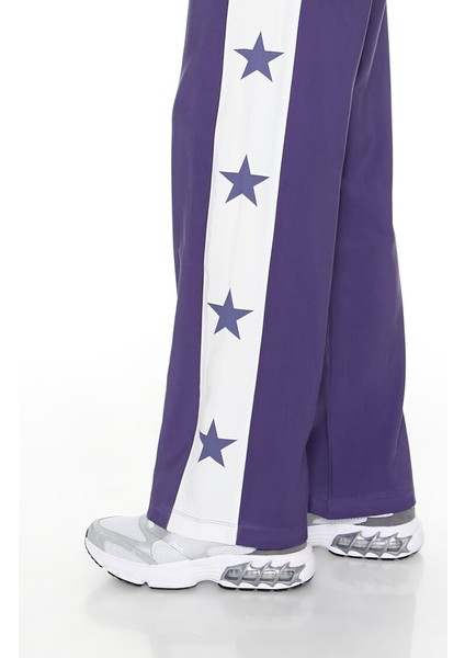 Çizgili Yıldız Desenli Wide-Leg Pantolon