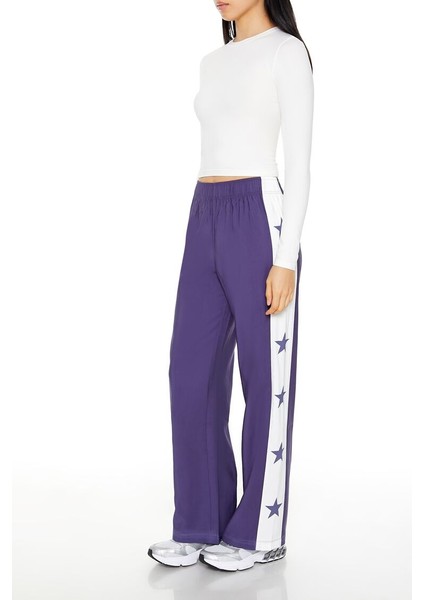 Çizgili Yıldız Desenli Wide-Leg Pantolon
