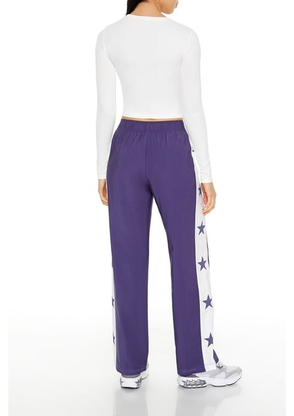 Çizgili Yıldız Desenli Wide-Leg Pantolon